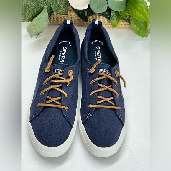 Sperry Shoes - Sperry Navy Canvas Sneakers with Tan Laces